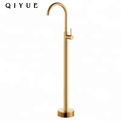 High quality floor mounted gold plating brass exposed bath shower faucet sets