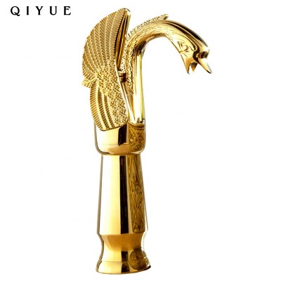 Competitive price eco-friendly family bathroom use brass material import gold swan faucet