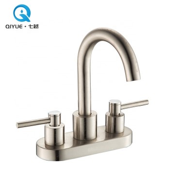 American fancy brush nickel bathroom brass grifo lavabo, double handle deck mounted hot cold water basin sink faucet