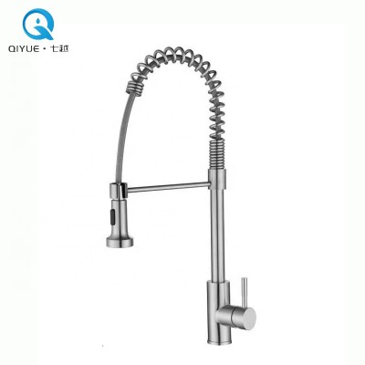 Modern deck mounted stainless steel 304 brushed nickel spring kitchen mixer faucet tap with pull out sprayer